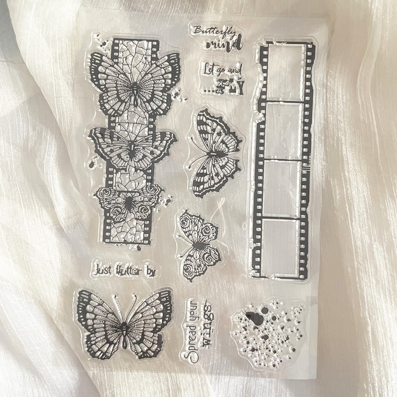 Butterfly Rubber Sheet - vintage background butterfly film Clear Stamp